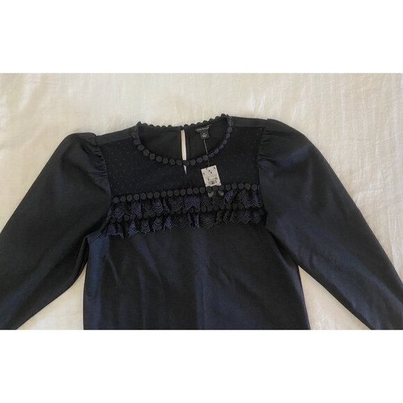 NWT Ann Taylor micro PomPom & mesh neck, long sleeve top size XS - Picture 2 of 8